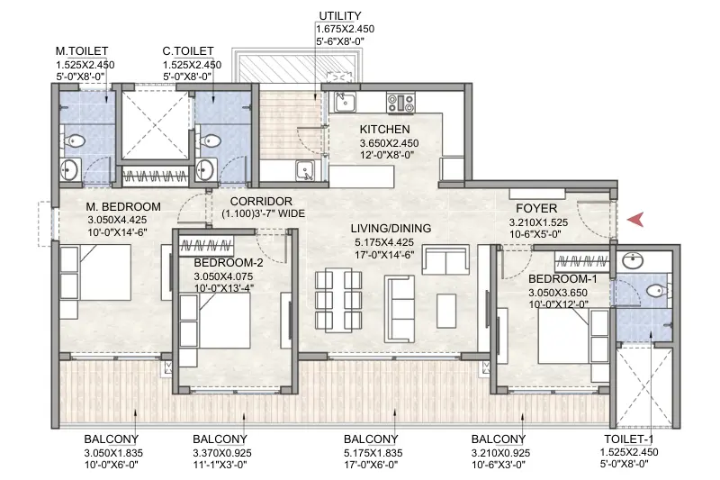 3BHK Premium - 1800 sqft - View 2